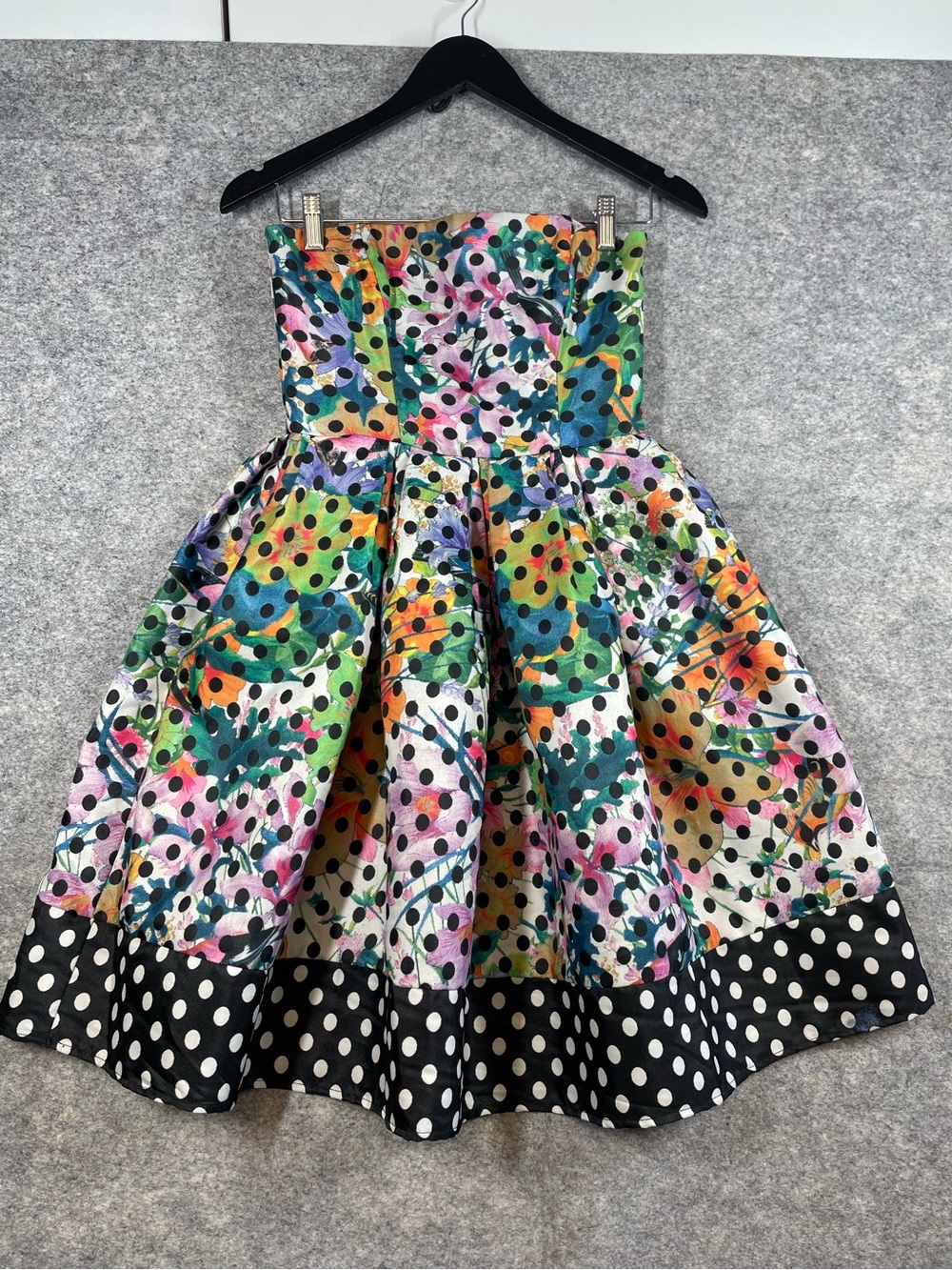 Corey Lynn Calter Strapless Polka Dot Floral Dress Party Colourful Retro Size 0
